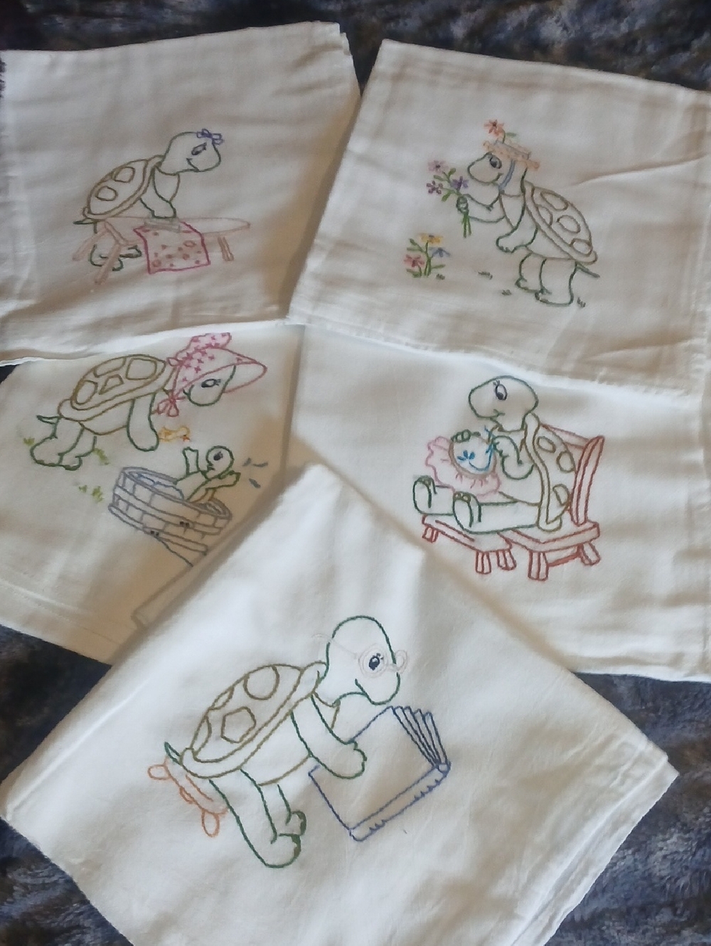 Embroidered Turtle Nursery Cloths - Set of 5
